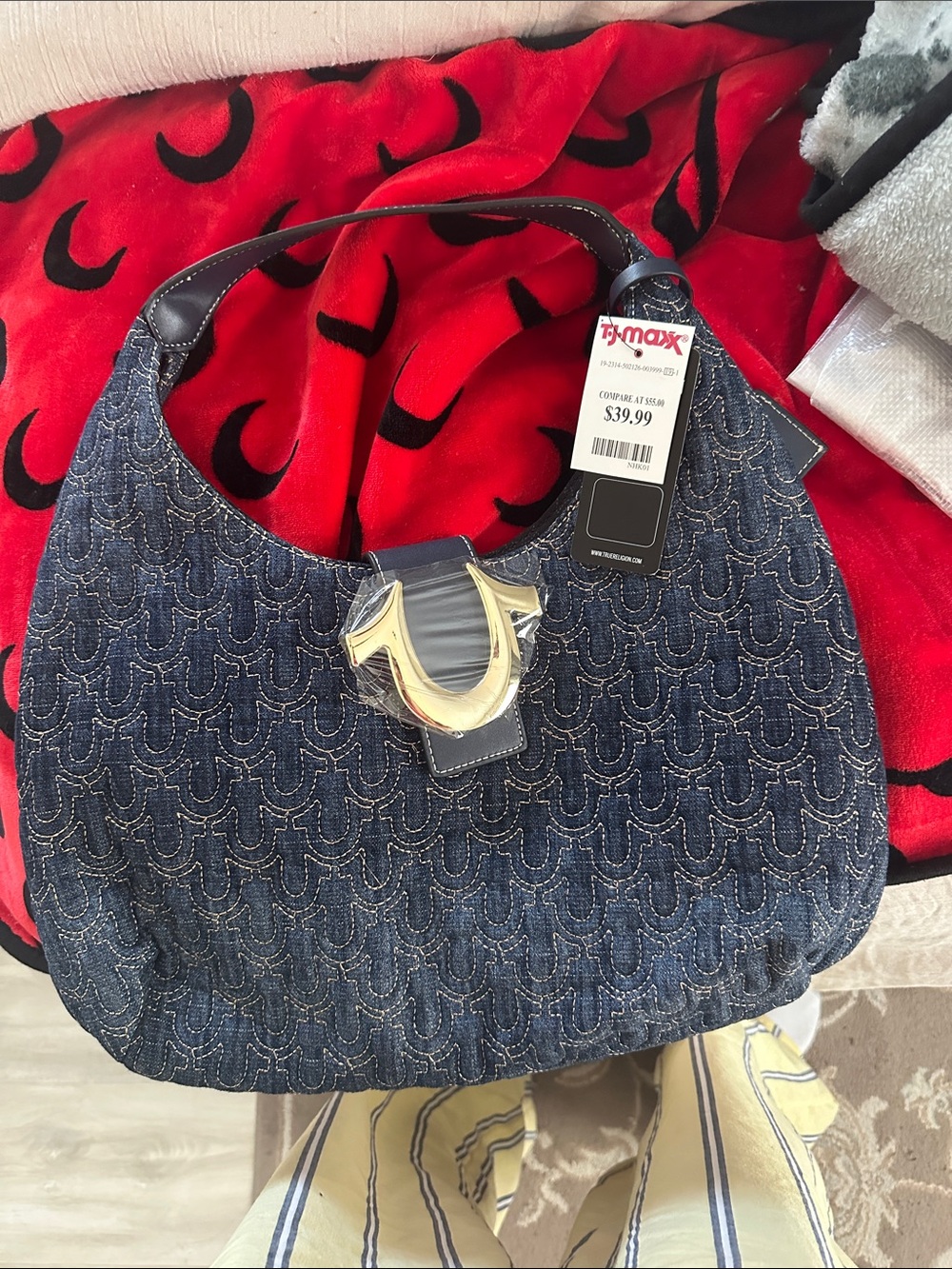 True Religion Denim Shoulder Bag with Gold Hardware